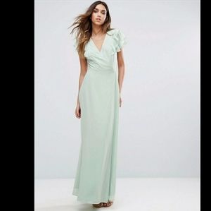 NWT ASOS Flutter Sleeve Wrap Maxi - 6 - Sage Green